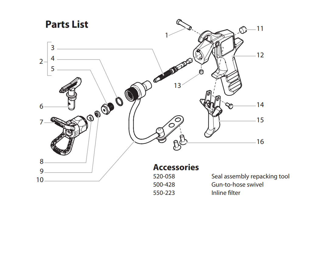 Titan S5 Airless Spray Gun Parts List